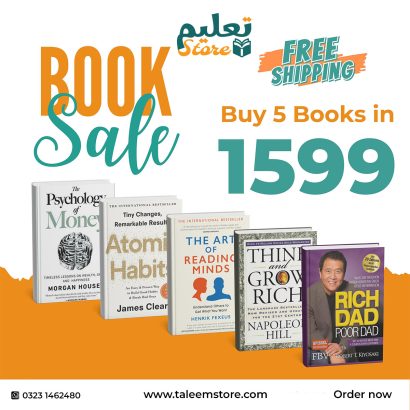Pack of 5 books Rich Dad Poor Dad + Atomic Habits + Think And Grow Rich + The Psychology Of Money + The Art of Reading Minds